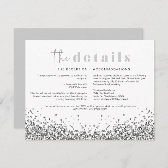 REGINA Silver Glitter Disco Wedding Details Card (Front/Back)