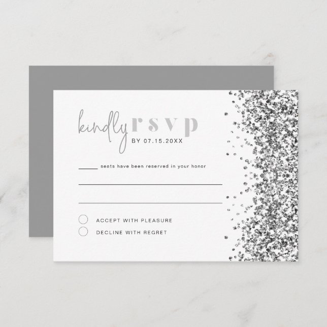 REGINA Silver Glitter Sequins Disco RSVP Card (Front/Back)