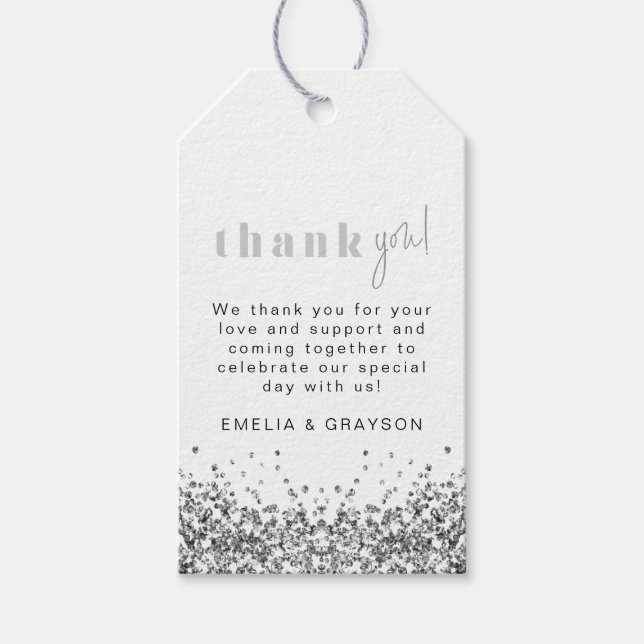 REGINA Silver Glitter Sequins Thank You Gift Tag (Front)