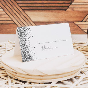 REGINA Silver Glitter Sequins Wedding Guest Name  Place Card