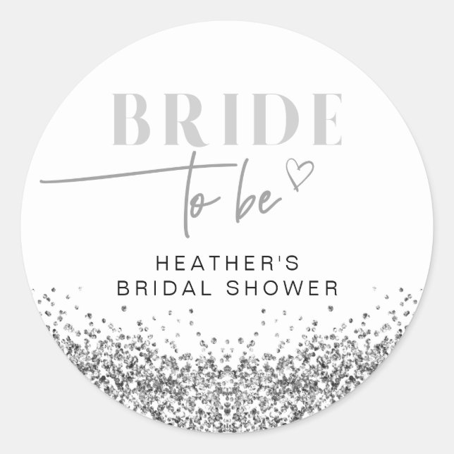REGINA Silver Sequins Bride to Be Shower Classic Round Sticker (Front)