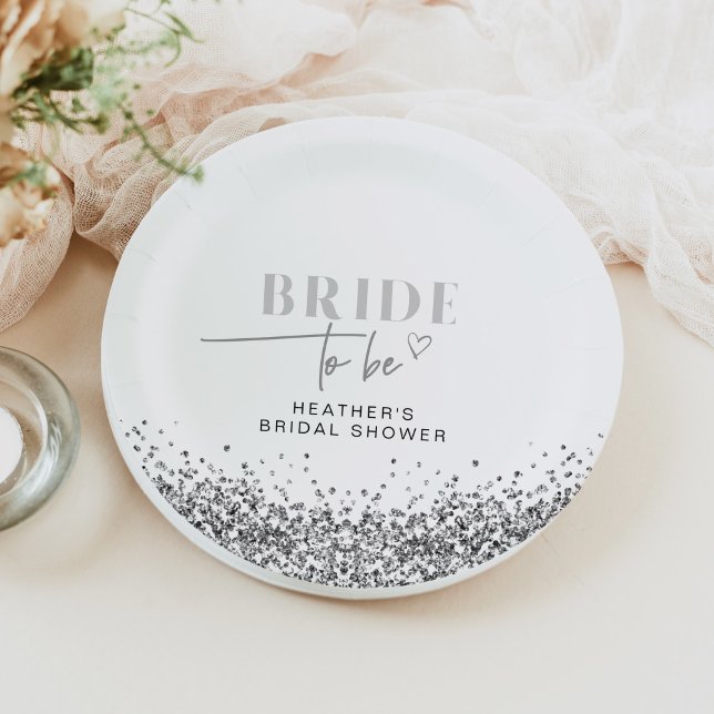 REGINA Silver Sequins Bride to Be Shower  Paper Plate (Creator Uploaded)
