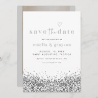 REGINA Silver Sequins Glitter Save The Date