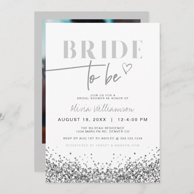 REGINA Silver Sequins Sparkly Bridal Shower Invita Invitation (Front/Back)