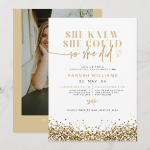 REGINA Yellow Gold Glitter She Did It Graduation I Invitation