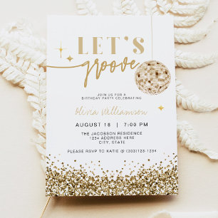 REGINA Yellow Gold Let's Disco Birthday Party  Invitation