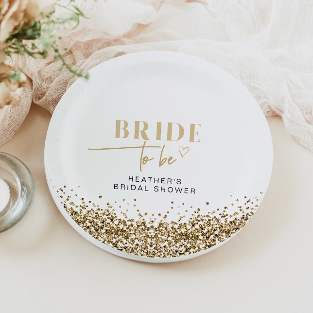 REGINA Yellow Gold Sequins Bride to Be Shower Paper Plate (Creator Uploaded)