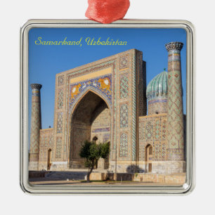 Registan square at sunset - Samarkand, Uzbekistan Metal Tree Decoration