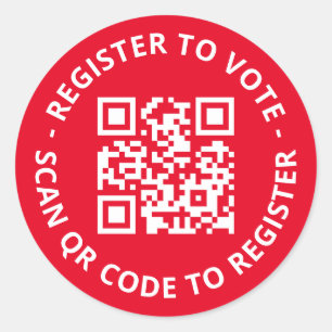 Register to vote custom scannable QR Code red Classic Round Sticker