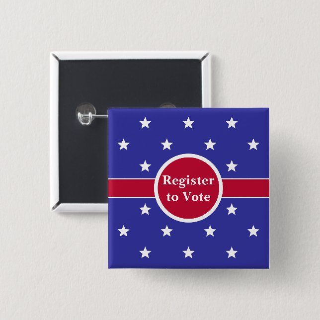 Register to Vote Red White and Blue (Stars) 15 Cm Square Badge (Front & Back)