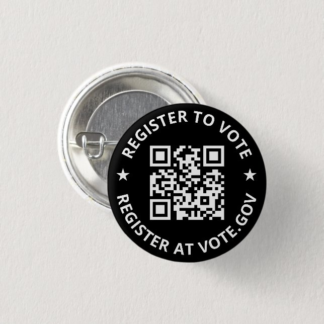 Register to vote scannable custom QR Code black 3 Cm Round Badge (Front & Back)