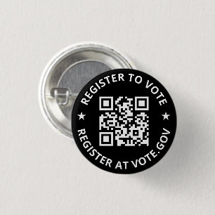 Register to vote scannable custom QR Code black 3 Cm Round Badge