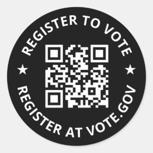Register to vote scannable custom QR Code black Classic Round Sticker