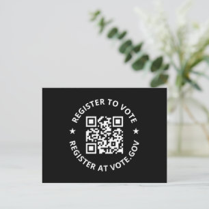 Register to vote scannable custom QR Code black Postcard