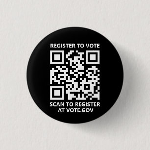Register to vote scannable QR Code custom black 3 Cm Round Badge