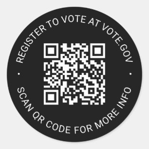 Register to vote scannable QR Code custom black Classic Round Sticker