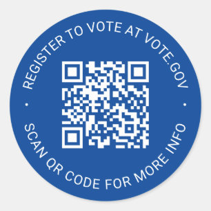 Register to vote scannable QR Code custom blue Classic Round Sticker