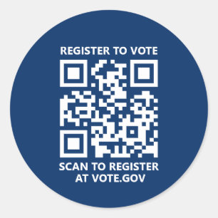 Register to vote scannable QR Code custom navy Classic Round Sticker