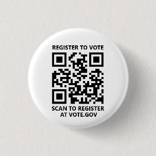Register to vote scannable QR Code custom white 3 Cm Round Badge