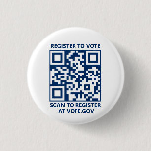 Register to vote scannable QR Code navy and white 3 Cm Round Badge
