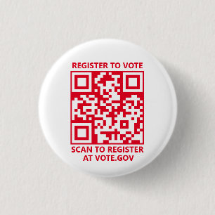 Register to vote scannable QR Code red and white 3 Cm Round Badge
