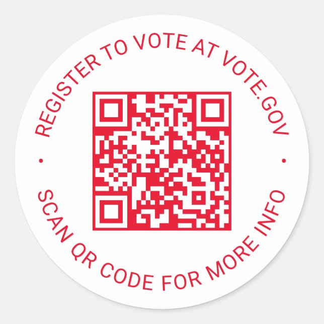 Register to vote scannable QR Code red and white Classic Round Sticker (Front)