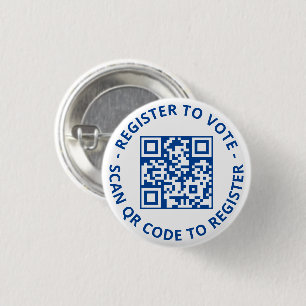 Register to vote scannable QR Code white blue 3 Cm Round Badge