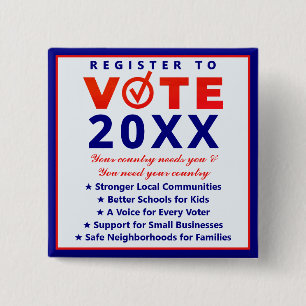 Register Vote 2026 Patriotic Nonpartisan Campaign 15 Cm Square Badge