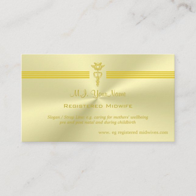 Registered Midwife with golden caduceus logo Enclosure Card (Front)