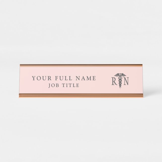 Registered Nurse Blush Pink Medical Caduceus Desk Name Plate (Front)