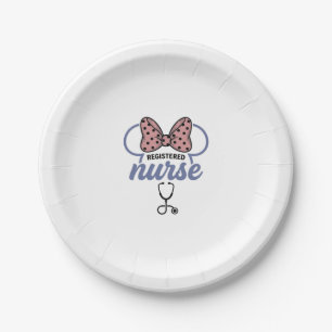 Registered Nurse Bow Stethoscope Vintage Graphic_1 Paper Plate