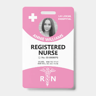Registered nurse caduceus and logo pink photo id badge