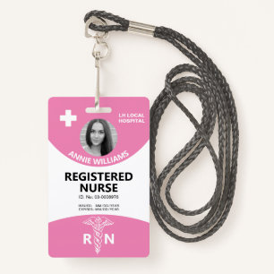 Registered nurse caduceus and logo pink photo id ID badge
