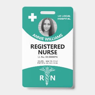 Registered nurse caduceus and logo teal photo id badge