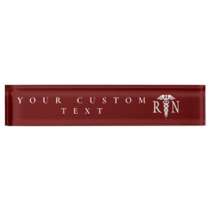Registered Nurse Caduceus Medical Modern Burgundy Nameplate