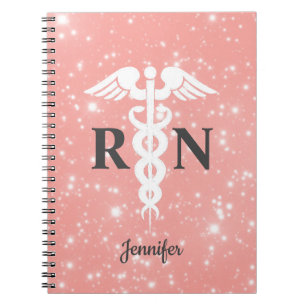 Registered Nurse Caduceus Pink Personalised Notebook