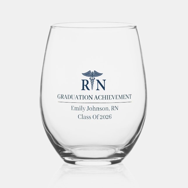 Registered Nurse Custom Name Since Year Stemless Wine Glass (Back)