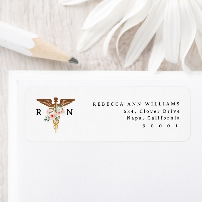 Registered Nurse Floral Caduseus Return Address  (Insitu)