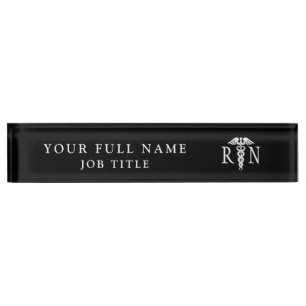 Registered Nurse Graduation Black White Medical Nameplate