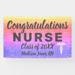 Registered Nurse Graduation Rainbow Glitter Custom Banner