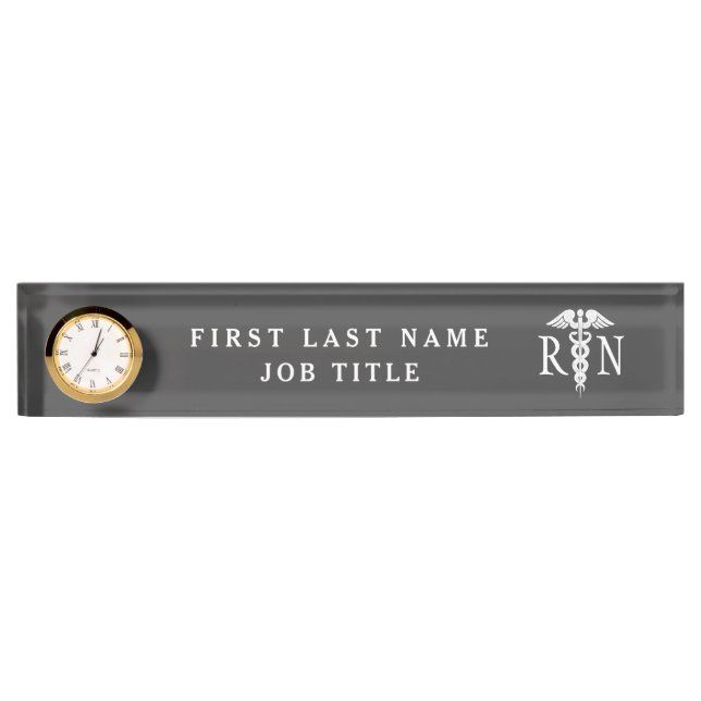 Registered Nurse Medical Caduceus Grey Custom Nameplate (Front)