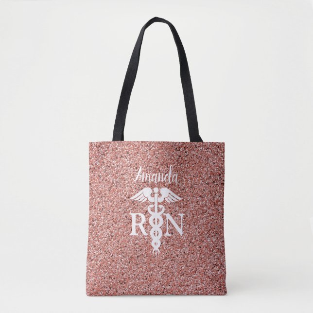 Registered Nurse Medical Caduceus Pink Glitter Tote Bag (Front)