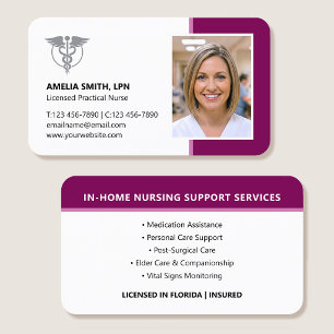 Registered Nurse Photo Logo Modern Berry Business Card