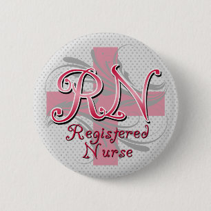 Registered Nurse, Pink Cross Swirls 6 Cm Round Badge