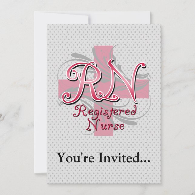 Registered Nurse, Pink Cross Swirls Invitation (Front)