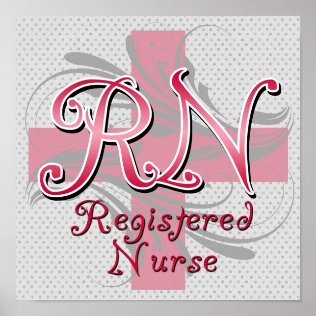 Registered Nurse, Pink Cross Swirls Poster (Front)