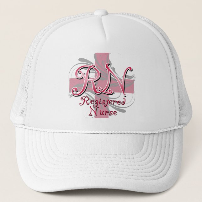 Registered Nurse, Pink Cross Swirls Trucker Hat (Front)