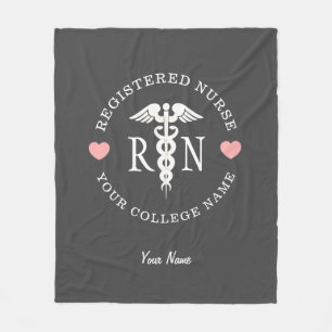 Registered Nurse Pink Hearts Medical Personalized Fleece Blanket