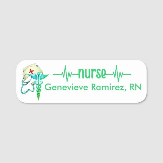 Registered Nurse RN Badge Green Teal Stethoscope (Front)