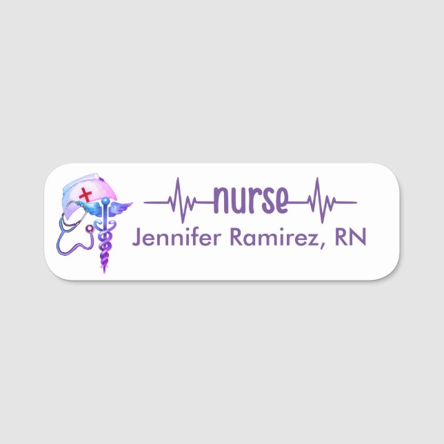 Registered Nurse RN Badge Purple Pink Stethoscope (Front)